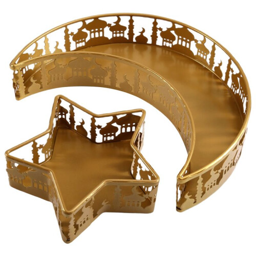 Bandejas de Comida Eid Mubarak em Forma de Lua e Estrela de Metal Bandeja de Comida Muçulmana Eid Mubarak Islam B