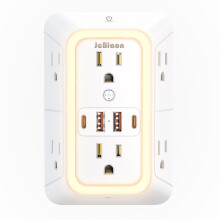 Wall Outlet Extender Surge Protector with 6 Outlets 4 USB Ports Fast Charging and Night Light White