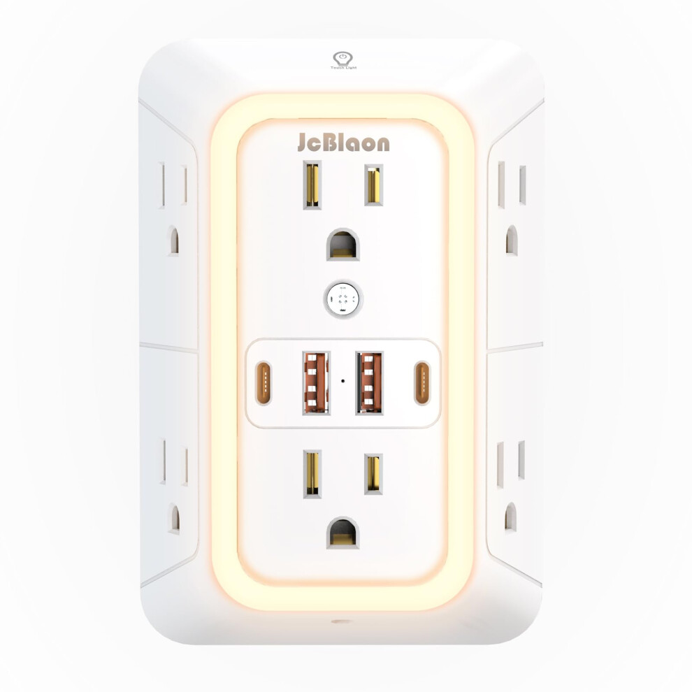 Wall Outlet Extender Surge Protector With 6 Outlets 4 Usb Ports Fast Charging And Night Light/White 9330225962977