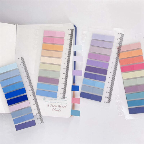 1600 Pcs Sticky Index Tabs, 4 Sheets Morandi Strip Index Tabs, Writable Page Sticky Notes with Ruler for Page Marking 2