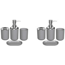8 Pcs Plastic Bathroom Accessory Set,Bath Toilet Brush Accessories Set with Toothbrush Holder,Toothbrush Cup(Grey)