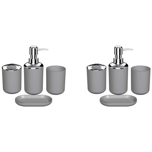 8 Pcs Plastic Bathroom Accessory Set,Bath Toilet Brush Accessories Set with Toothbrush Holder,Toothbrush Cup(Grey)