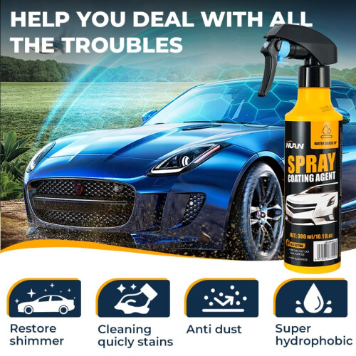 2Pack Car Ceramic Coating Spray Kit 300ml, Nano Hydrophobic Protection and Gloss Finish, Includes Microfiber Cloth 2