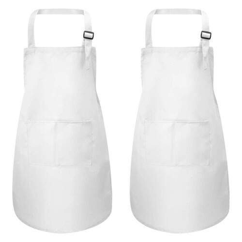 Set Grembiule E Cappello Da Cuoco 48 Pezzi, Grembiule Regolabile per Bambini Con Tasche (Bianco, Adatto per 2-6 Anni S) 1