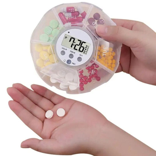 Automatic Medication Dispenser Pill Reminder Organizer with Timer Recording Function 7 Compartments Organizer Box 1