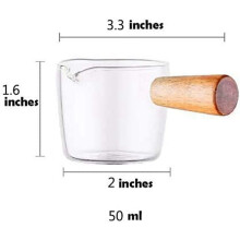 10PCS Transparent Glass Creamer with Wooden Handle, Coffee Milk Creamer Pitcher. 50Ml