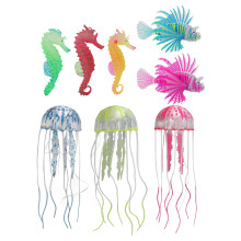 8pcs Luminous Silicone & Nylon Jellyfish Seahorse Aquarium Decorations