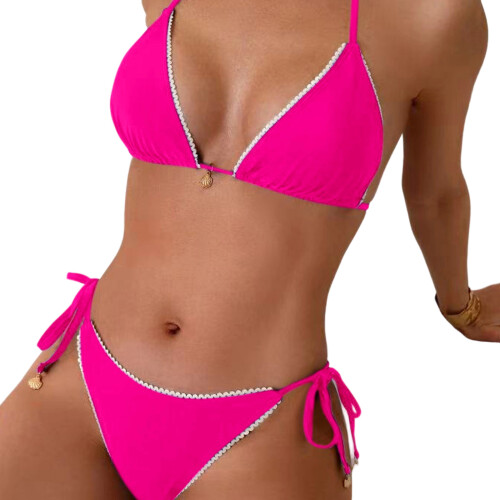 Backless Swimsuit Comfortable Separate Design Quick-rose red M