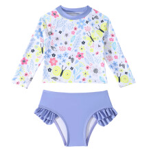 Kids Girls Two Piece Swimsuit With Ruffled Briefs-Purple 6T