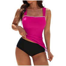 Womens Tankini Swimsuits Tummy Control 2 Piece-rose red XXL