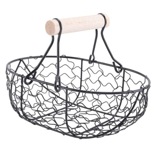 5X Wooden Handle Metal Retro Basket Portable Multi-Function Vegetable Fruit Egg Groceries Practical Storage Basket 2