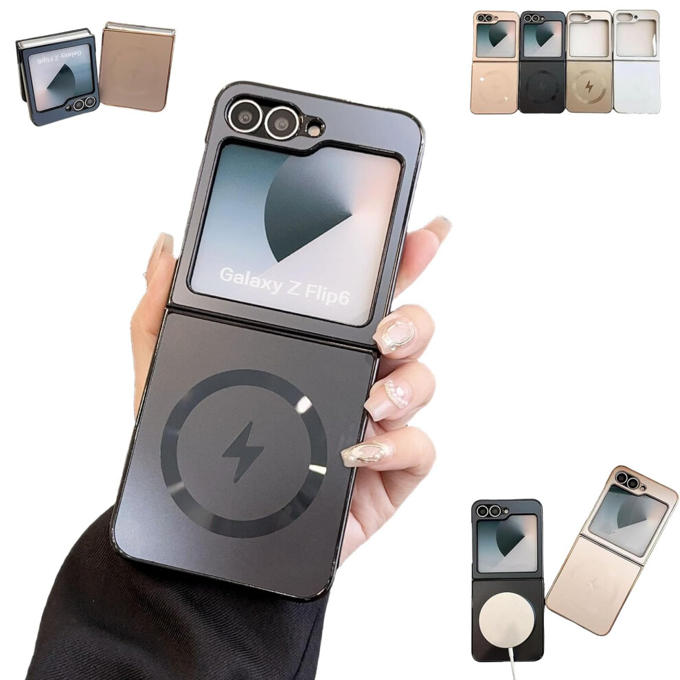 Magnetic Electroplated Case With Wireless Charging, Slim Shockproof Cover For Samsung Z Flip 3 Black 9073542687429