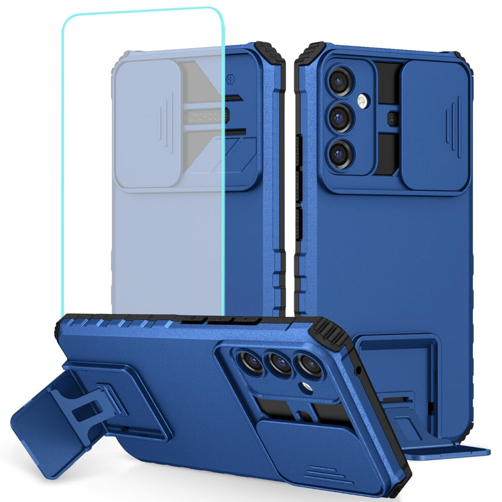 Case For Samsung Galaxy A34 5G With Slide Camera Cover, Kickstand And Tempered Glass, Shockproof Protective Cover Blue 9073542687443