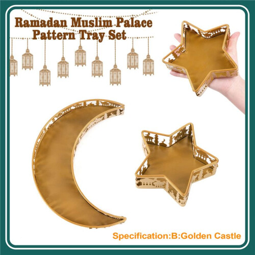 Bandejas de Comida Eid Mubarak em Forma de Lua e Estrela de Metal Bandeja de Comida Muçulmana Eid Mubarak Islam B 2