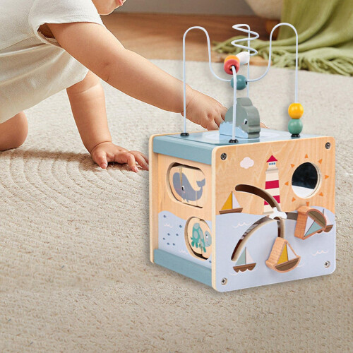 Wooden Activity Cube with Bead Maze, Educational MultiActivity Toy for Toddlers 2