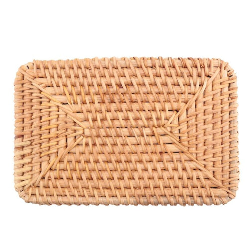 2X Hand-Woven Rectangular Rattan Wicker Basket Fruit Tea Snack Bread Picnic Cosmetic Storage Box S 2