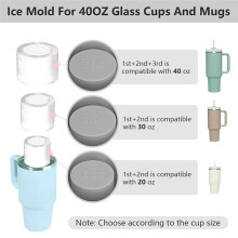 Ice Tray Accessories for Cup Silicone with Lid,3-Compartment Ice Tray,Ice Cubes for 20-40 Oz Cups