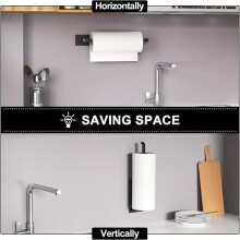 Paper Towel Holder - Self Adhesive or Drilled, Matte Black,Upgraded Stainless Steel Kitchen Roll Dispenser Under Cabinet