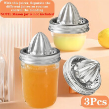 3Pcs Mason Jar Juicer Lid, 304 Stainless Steel Manual Citrus Juicer Squeezer Hand for 86mm Wide Mouth Mason Jar