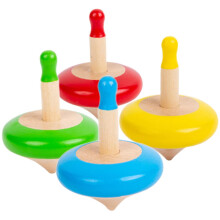 Wooden Spinning Set with Smooth Balanced Spin for Party Favors and Fun Play, 4pcs Colored