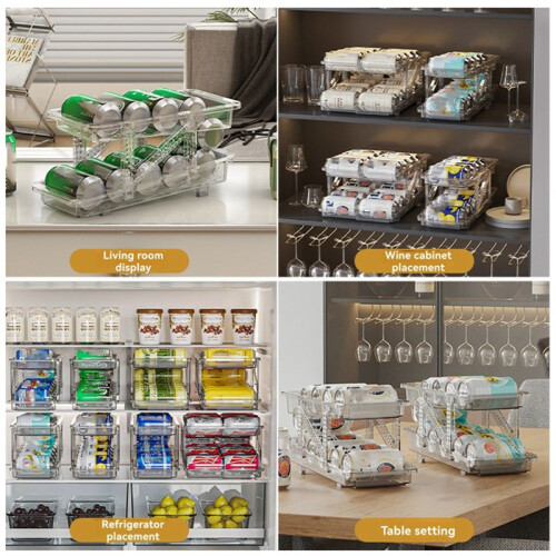 Soda Can Dispenser 2 Tier Automatic Rolling Can Dispenser for Refrigerator Stackable Beer Soda Dispenser 2
