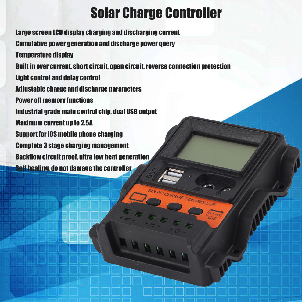 10A PWM Solar Regulator LCD 2 USB 12V24V