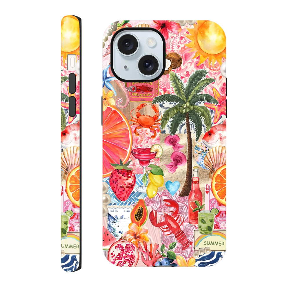 Case For Iphone 15 Summer Beach Collage Fruit Design With Duallayer Shock Protection And Raised Edge Camera Guard 9073542688013