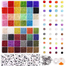 Alphabet Letter Beads, Glass Beads Set for Bracelets Making, DIY, Art and with Rolls of Elastic String Cord