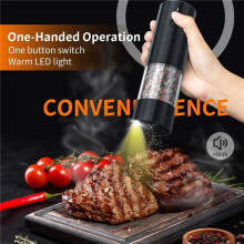 2X Electric Automatic Mill Pepper and Salt Grinder with LED Light Adjustable Coarseness Spice Grinder Cooking Tool Black