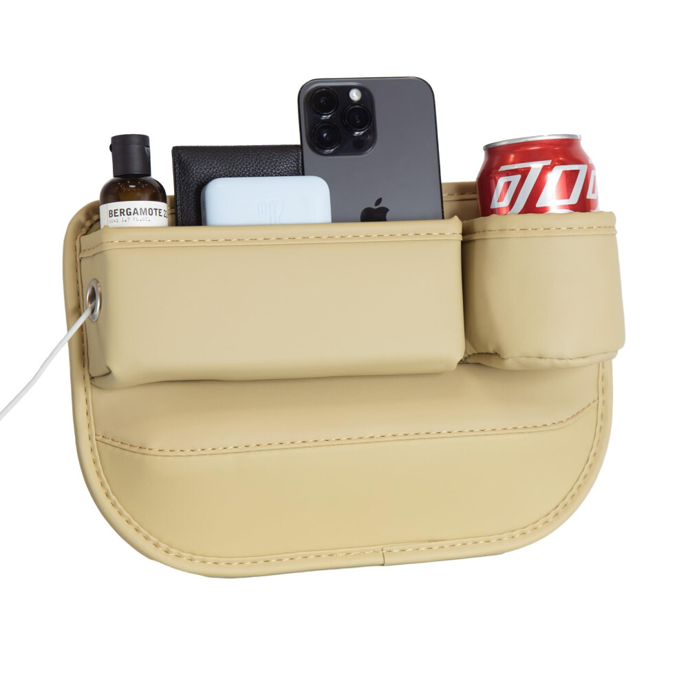 Car Seat Gap Filler Organizer With Cup Holder, Waterproof Leather Front Seat Storage Box For Phone, Keys, Sunglasses, Passenger Side White 9073542688143