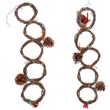 Bird Ring Swing Toy with Apple Branch, Hangable Hand Knitted Parrot Toy