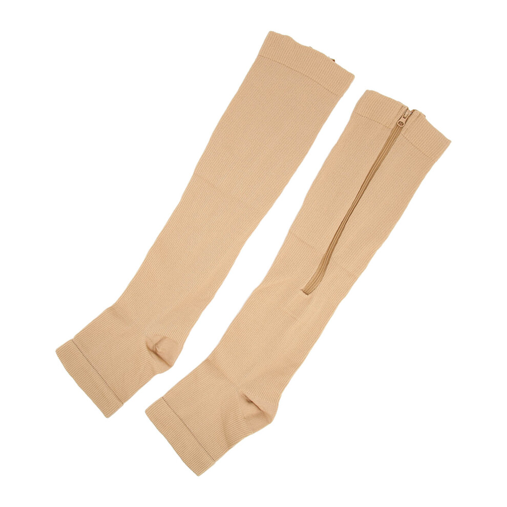 Open Toe Nylon Compression Stockings Support Blood Circulation Zipper Skin L/XL