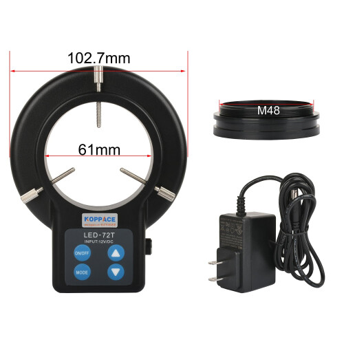 61mm Adjustable Microscope Ring Light with 72 LED Beads, QuadSide Control for Lab and Education 1
