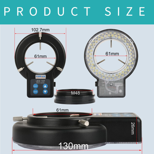 61mm Adjustable Microscope Ring Light with 72 LED Beads, QuadSide Control for Lab and Education 2