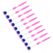 10 Stück Pinkes Silikon-Zungenkratzer mit langem Griff für die Mundhygiene