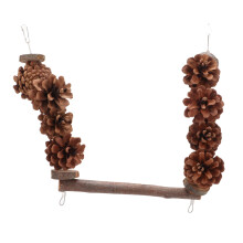 Wood Perch Toy with Pine Cone Swing for Parrots, 24x20cm