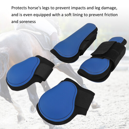 4pcs Horse Leg Support Boots, PU Neoprene, Blue L 2