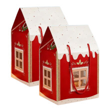 Handmade Christmas Cottage Gift Box Paper Craft-Red 2pcs