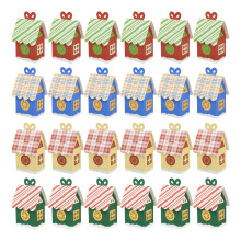 Set Of 24 Reusable Holiday House Shape Gift Boxes Paper Candy