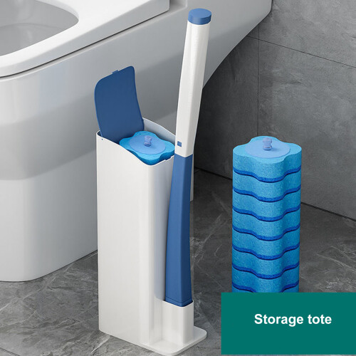 Ergonomic Grip Toilet Brush Set for-Blue plus 8 replacem 1