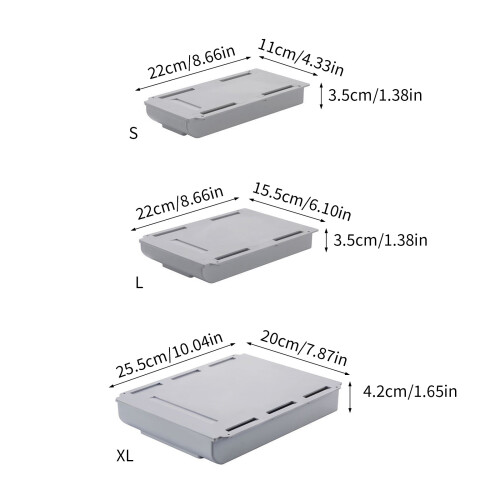 Compact Under Desk Sticky Drawer Organizers-Gray Extra large 1