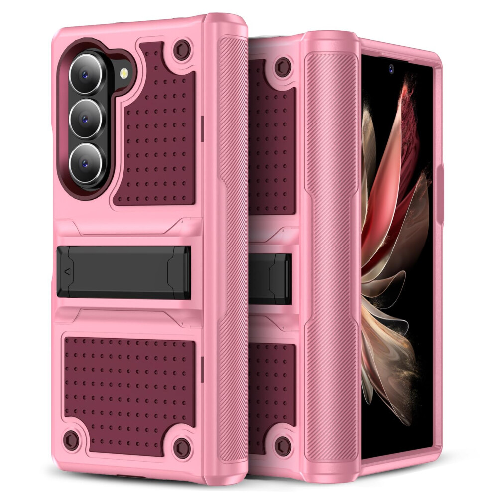 Case With Hinge Protection Kickstand Military Grade Dual Layer Red Pink For Samsung Galaxy Z Fold 6 Pink,Red 9092120828559