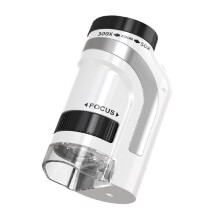 Kids Handheld Microscope with 50x300x Adjustable Magnification, LED Light, Science Kit for Students Silver