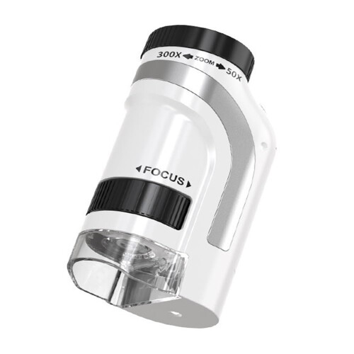 Kids Handheld Microscope with 50x300x Adjustable Magnification, LED Light, Science Kit for Students Silver