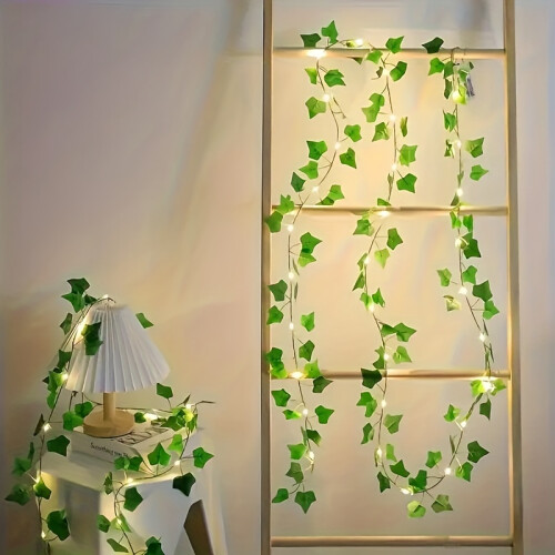 Solar-Powered Artificial Ivy Green Vine with 50 Lights 2