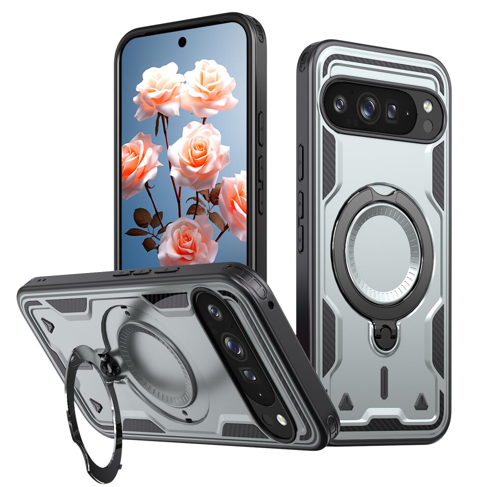 Magnetic Ring Stand Case For Google Pixel 9A, Magsafe Compatible, Military Grade Drop Protection, Gray 9073542689591