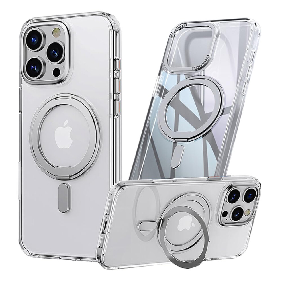 Clear 6.1 Inch Magsafe Case With 360 Rotatable Ring Stand MilitaryâGrade Shock Protection Transparent Antiâ Design For Iphone 15 Pro Yellow 9073542689645