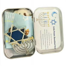 Hanukkah Bear Pocket Hug Gift with Tin – Mini Plush Keepsake with Decorative Symbols