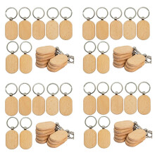Blank Wooden Key Tag Key DIY Wood Keychains Key Wood Engraving Blanks 80 Pack
