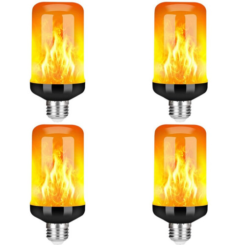 4X LED Flame Effect Light Bulb E27,Decorative Flickering Realistic Fire Lights Bulb,Festival Decoration Lamp,Black-B